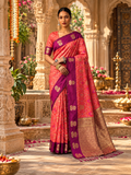 Pure Silk Zari Border Ikat Saree With Unstitched Blouse(Brink Pink)
