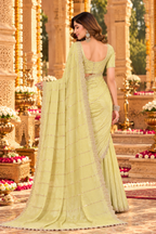 Pure Prada Silk Saree with Unstitched Blouse(Yellow)