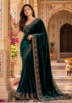 Viscose Silk Designer Work Saree With Unstitched Blouse(Green)