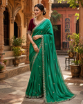 Chiffon Saree With Unstitched Blouse(Green)