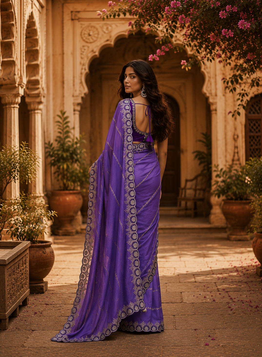 Designer Georgette Saree With Unstitched Blouse(Lavender)