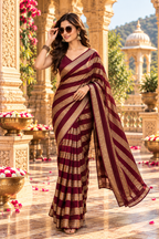 Satin Silk Saree With Unstitched Blouse(Maroon)