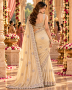 Pure Space Silk Embroidery Work Saree With Unstitched Blouse(Cream)