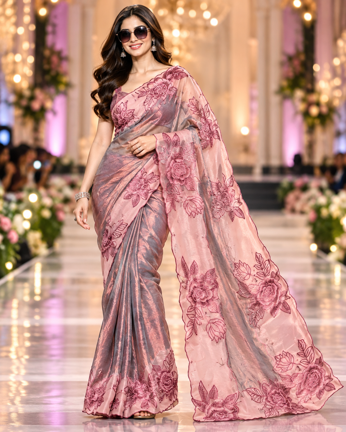 Primium Space Silk Thread Lace Border Scalp Saree with Unstitched Blouse(Violet)