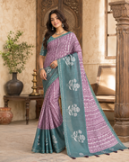 Cotton Printed Saree With Unstitched Blouse(Lavender)