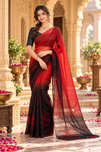 Space Silk Digital Printed Saree With Unstitched Blouse(Red)