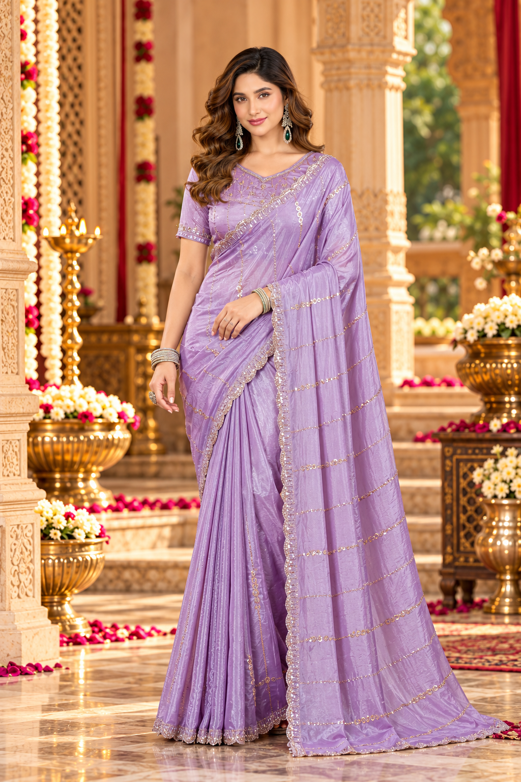 Pure Prada Silk Saree with Unstitched Blouse(Lavender)