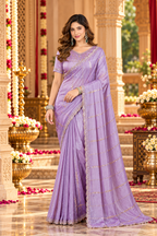 Pure Prada Silk Saree with Unstitched Blouse(Lavender)