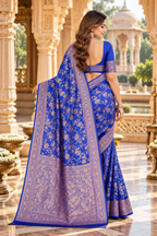 Premium Kanjivaram Silk Saree With Unstitched Blouse(Blue)
