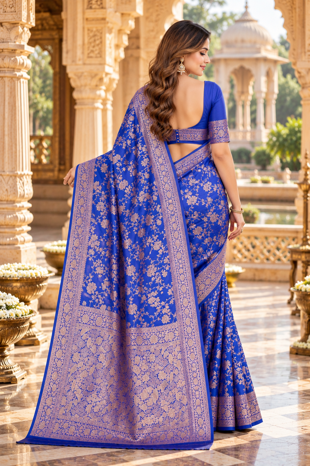 Premium Kanjivaram Silk Saree With Unstitched Blouse(Blue)