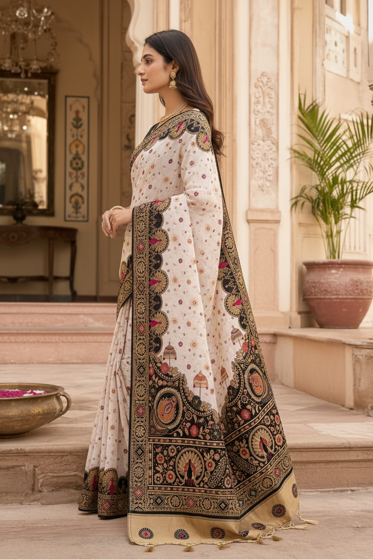 Premium Gota Silk Saree With Unstitched Blouse(Black)