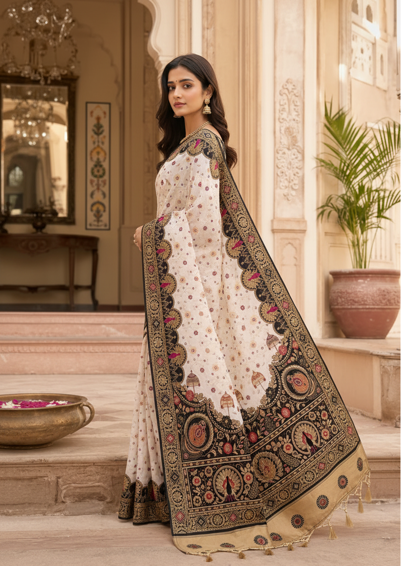 Premium Gota Silk Saree With Unstitched Blouse(Black)