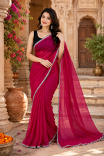 Load image into Gallery viewer, Star Georgette Ready To Wear Saree With Unstitched Blouse(Red)
