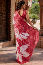Satin Silk Ajrakh Printed Saree With Unstitched Blouse(Red)
