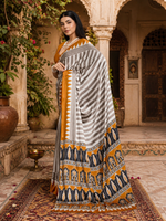 Load image into Gallery viewer, Satin Silk Ajrakh Print Saree With Unstitched Blouse(Yellow)
