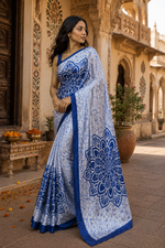 Load image into Gallery viewer, Satin Silk Printed Saree With Unstitched Blouse(Grey)
