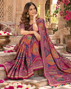 Premium Soft Chinnon Silk Mirror  Work With Unstitched Blouse (Pink)