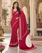 Satin Silk Ajrakh Printed Saree With Unstitched Blouse(Red)