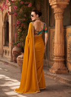 Premium Tissue Silk Embroidery Work Saree With Unstitched Blouse(Orange)