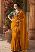 Premium Tissue Silk Embroidery Work Saree With Unstitched Blouse(Orange)