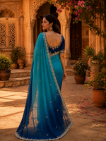 Load image into Gallery viewer, Georgette Border Work Saree With Unstitched Blouse(Blue)
