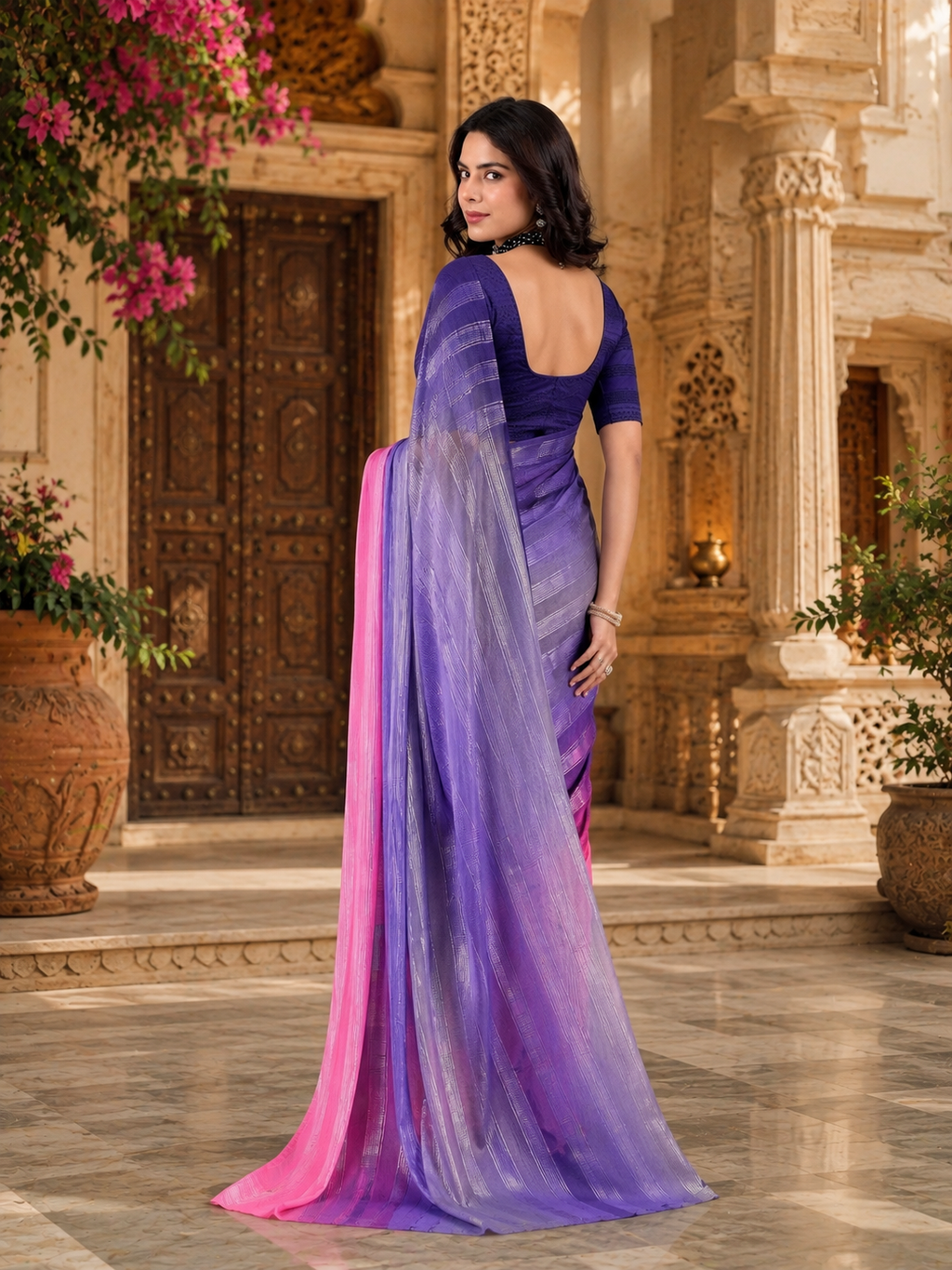 Premium Dual Tone Silk Saree With Unstitched Blouse(Pink)