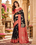Banarasi Silk Zari Weaving Border Saree With Unstitched Blouse(Black)