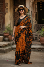 Load image into Gallery viewer, Pure Mulmul Cotton Printed Saree With Unstitched Blouse(Orange)

