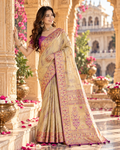 Premium Tissue Silk Zari Border Work Saree With Unstitched Blouse(Peach)