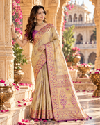 Premium Tissue Silk Zari Border Work Saree With Unstitched Blouse(Peach)
