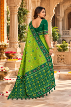Patola Silk Rich Zari Work Saree With Unstitched Blouse(Green)
