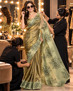 Primium Supper Space Silk Thread Lace Border Saree with Unstitched Blouse (Mehendi)