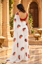 Pure Cotton Digital Printed Saree With Unstitched Blouse (White)