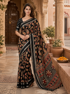 Georgette Designer Saree With Unstitched Blouse(Black)
