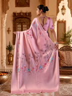 Satin Silk Floral Printed Saree With Unstitched Blouse(Pink)