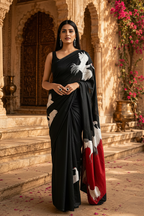Swan Georgette Digital Print Saree Unstitched Blouse(Black)