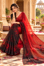 Space Silk Digital Printed Saree With Unstitched Blouse(Red)