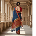 Load image into Gallery viewer, Women's Kota Doria Cotton Bordered Saree With Blouse (Navy Blue, 5-6 Mtrs) Kashvii
