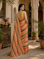 Organza Lehriya Printed Moti Lace Work Saree With Unstitched Blouse(Salmon)
