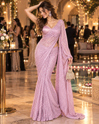 Pure Fancy Silk Sequin Work Saree With Unstitched Blouse(Lavender)