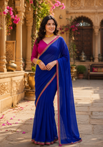Load image into Gallery viewer, Georgette Lace Border Saree With Unstitched Blouse(Blue)
