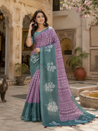 Cotton Printed Saree With Unstitched Blouse(Lavender)