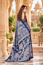 Premium Tussar Silk kalamkari Print Saree With Unstitched Blouse(Blue)