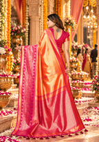 Soft Banarasi Tissue Silk Saree With Unstitched Blouse(Orange)