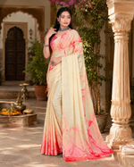 Load image into Gallery viewer, Satin Silk Printed Saree With Unstitched Blouse(Beige)
