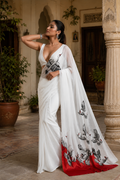 Swan Georgette Digital Print Saree Unstitched Blouse(White)