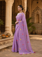 Load image into Gallery viewer, Linen Flora Chex Printed Saree With Unstitched Blouse(Lavender)
