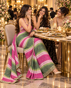Premium Georgette Bandhani  Embroidery Zari Sequence Work Saree (Rani)