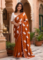 Rangoli Silk Sequins Work Saree With Unstitched Blouse(Orange)