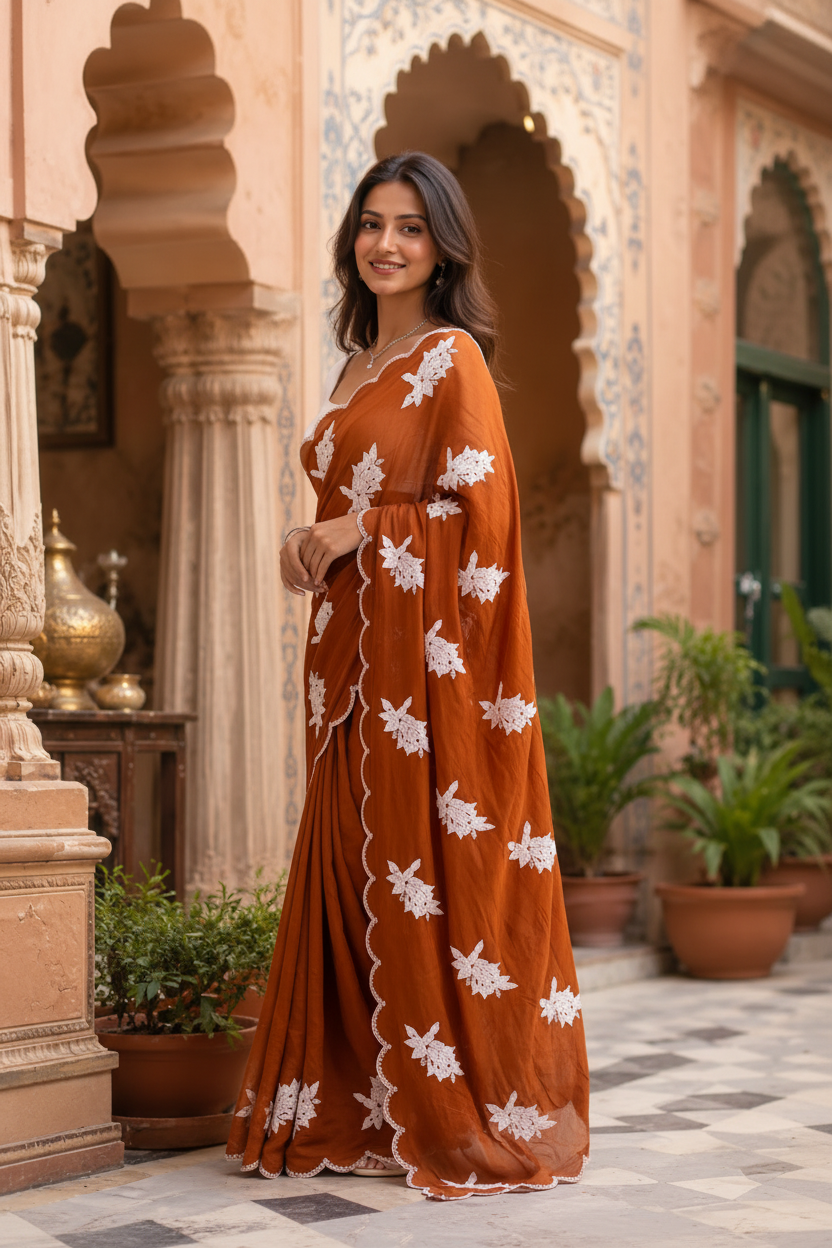 Rangoli Silk Sequins Work Saree With Unstitched Blouse(Orange)